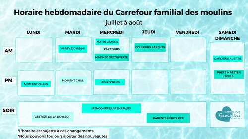 Horaire hebdomadaire d'été